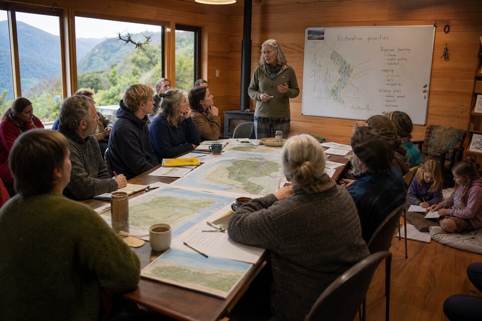 Planning meeting in the NeighbourGood hall for a local environmental care initiative